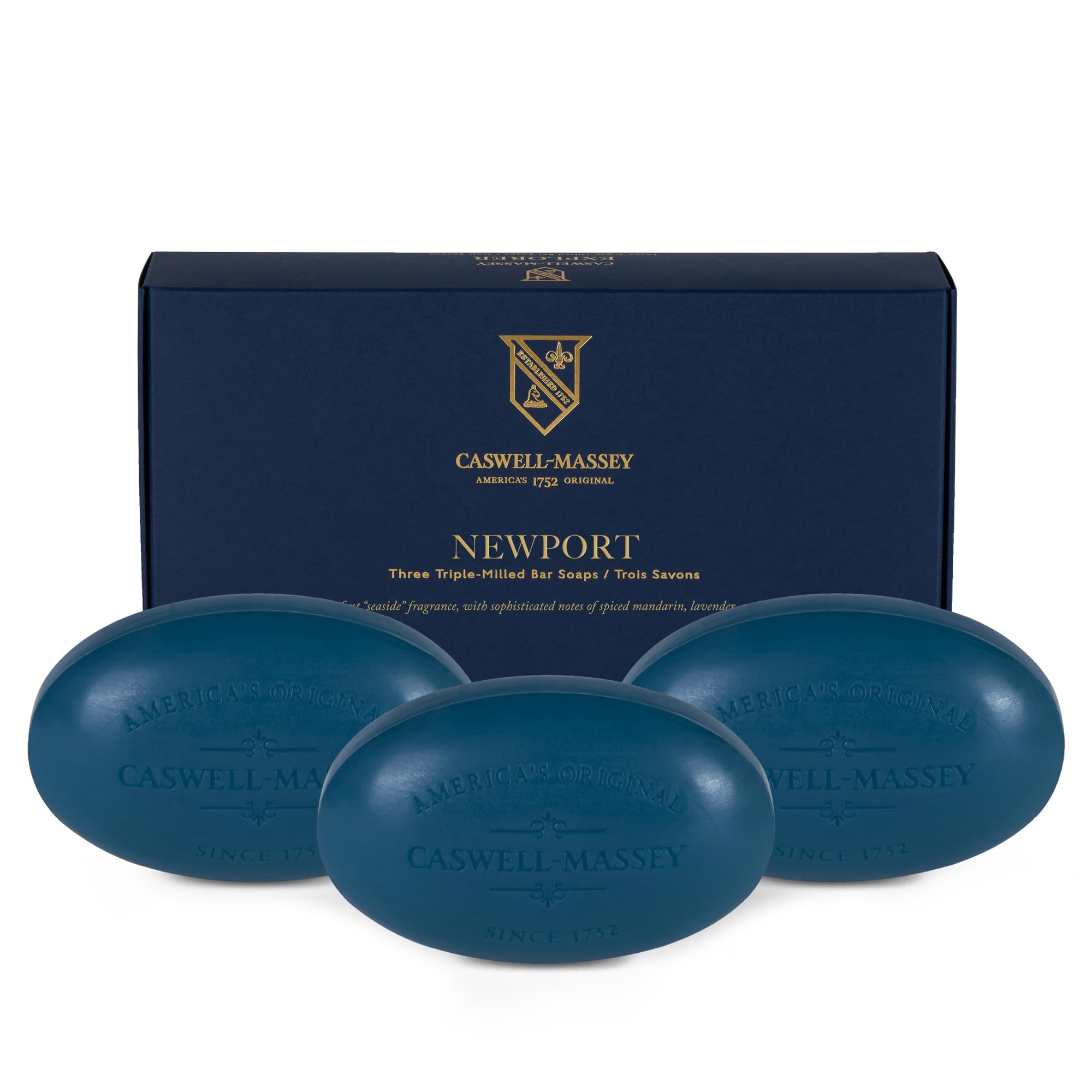 Caswell-Massey Castile Bar Soap, Mens Body Wash, Hand Soap, and Face Wash, Moisturizing Natural Body Soap for Bath or Shower, Newport, 3 (5.8 oz bar) Gift Set